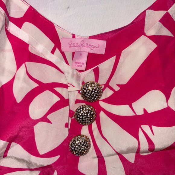 Lilly Pulitzer Genevieve Dress "Wish You Were Here" Pink 100% Silk Size 4 - Picture 2 of 9